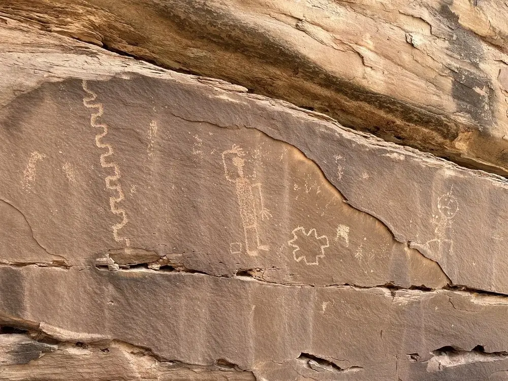 Petroglyph panel showing shapes and figures